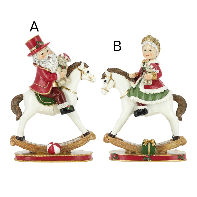 Santa and Mrs Santa on rocking horse poly17x10,5x24,5cm